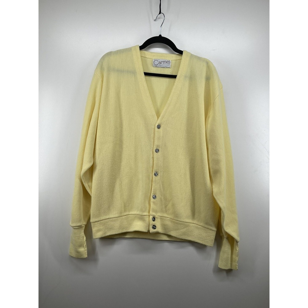 By CARMEL Vintage V-Neck Yellow Cardigan Sweater Women's XL Golf Wpl5624 Elegant